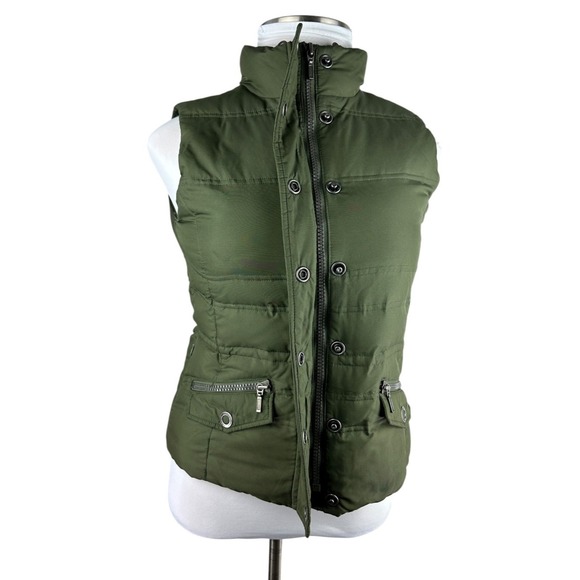 Eddie Bauer 700 Goose Down Puffer Vest Women's Small Green Quilted Snap Zip - Picture 5 of 16